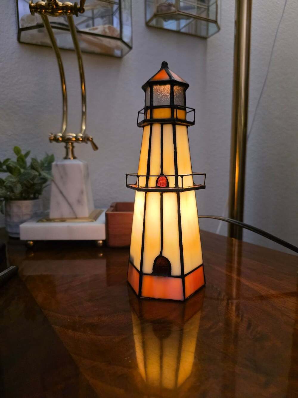 Tiffany Style Stained Glass Nautical Lighthouse Table Lamp Night Light